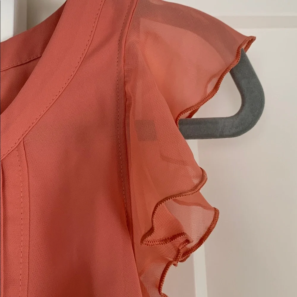 LC Lauren Conrad Coral Blouse with Ruffled Sleeves - Picture 4 of 7